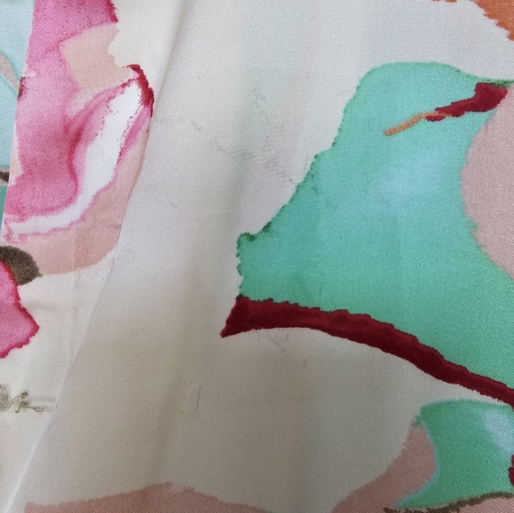 Zara Cream Pink Teal Floral Long Sleeve Button-Down Collared Blouse, Size Medium - Picture 7 of 11